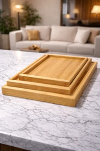 Bamboo Serving Tray - Set of 3 Kitchen Wooden Platters