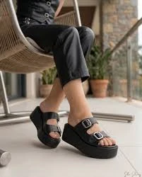 Women's Platform Thick Bottom Sandals, Black Thick Heel High Heel Beach Slippers, Double Layer Thick Bottom