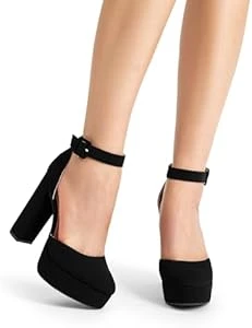 DREAM PAIRS Women's Platform High Chunky Heels Closed Toe Block Ankle Strap Dress Buckle Round Toe Wedding Party Comfortable Pumps Shoes
