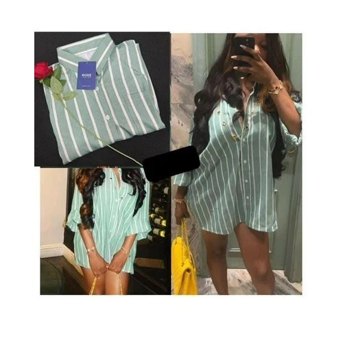 HIGH IN QUALITY Striped Button-Up Shirt Dress