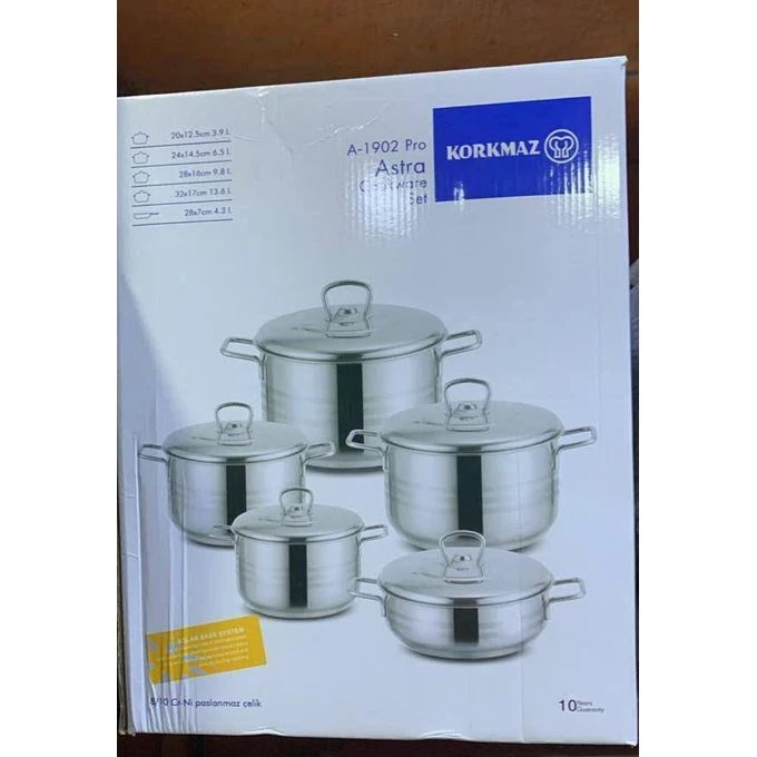 5 in 1 Korkmaz Stainless Steel Cookware Set.