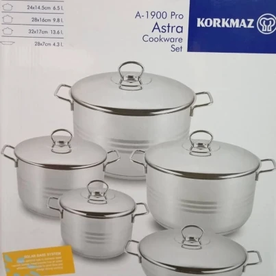 5 in 1 Korkmaz Stainless Steel Cookware Set.