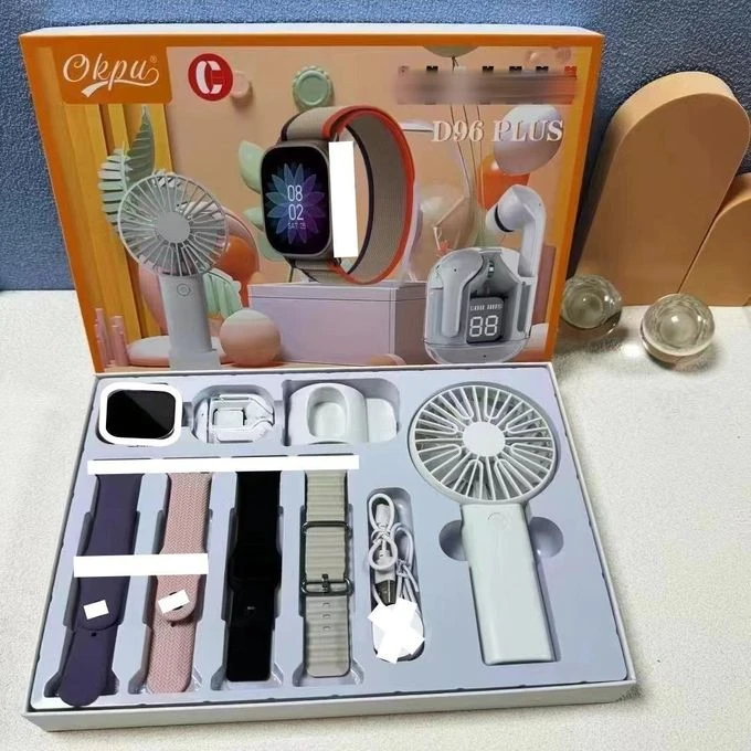 D96PLUS SMART WATCH SET, EARPOD, SMART WATCH, 4STRAPS, HAND FAN