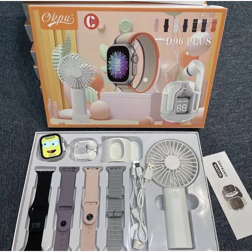 D96PLUS SMART WATCH SET, EARPOD, SMART WATCH, 4STRAPS, HAND FAN