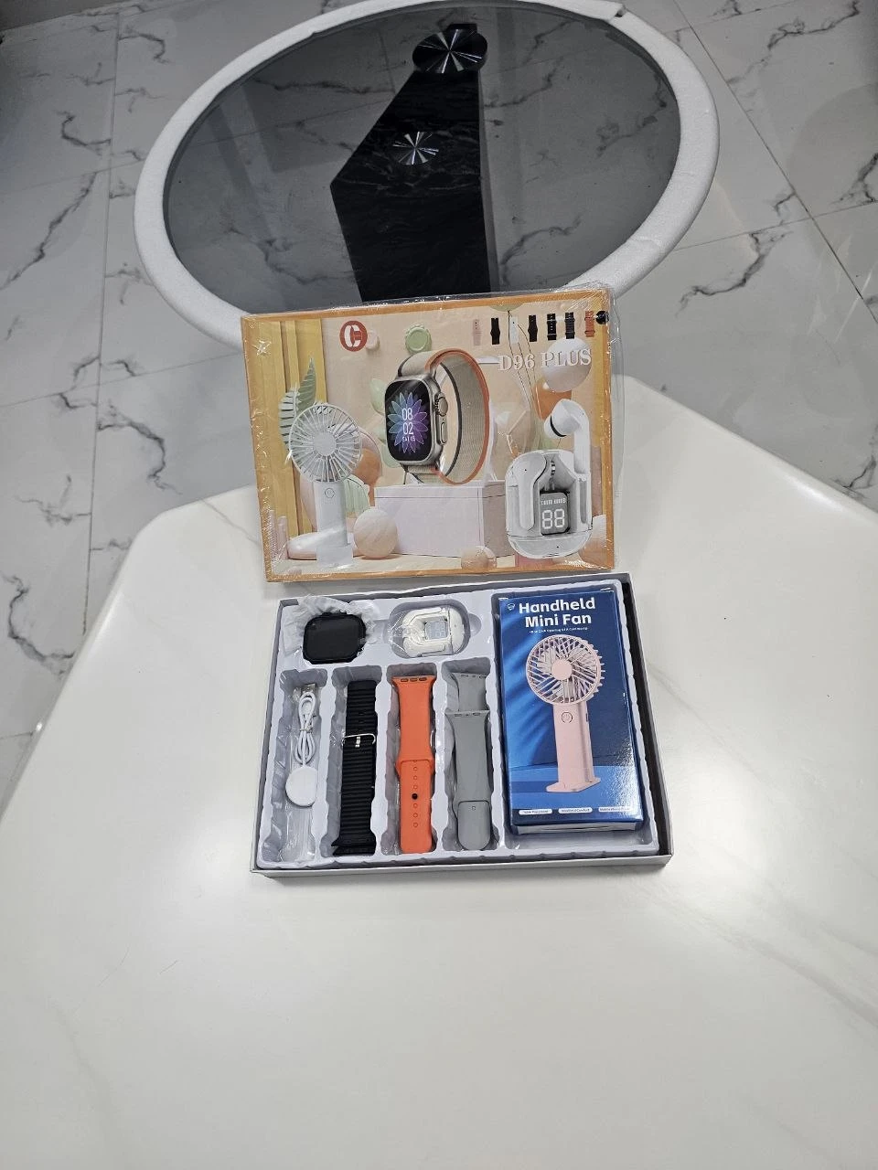 D96PLUS SMART WATCH SET, EARPOD, SMART WATCH, 4STRAPS, HAND FAN