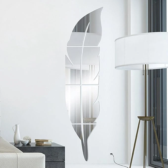 Feather Shaped DIY Acrylic Mirror Wall Decor Stickers - 3D Self-Adhesive Decals for Home Décor