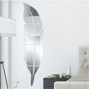 Feather Shaped DIY Acrylic Mirror Wall Decor Stickers - 3D Self-Adhesive Decals for Home Décor