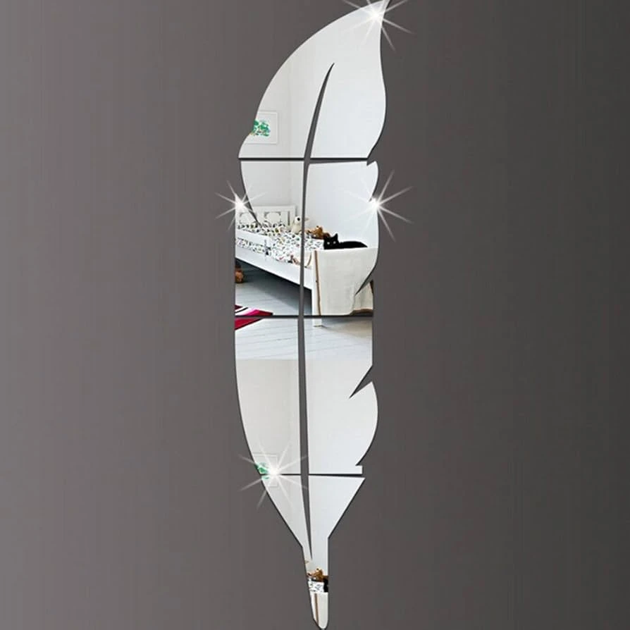 Feather Shaped DIY Acrylic Mirror Wall Decor Stickers - 3D Self-Adhesive Decals for Home Décor
