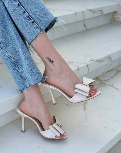Black Patent Leather Bow Mule Heels, Open Toe Stiletto Slip-On Sandals for Women