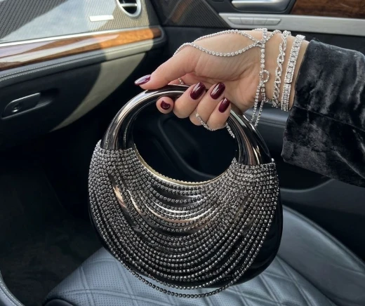 Luxury Silver Rhinestone Shiny Women's Handbag, Elegant Acrylic Clutch Bag, Glamorous Evening Bag, Tassel Party Bag, Perfect For Party, Wedding, Prom, Banquet