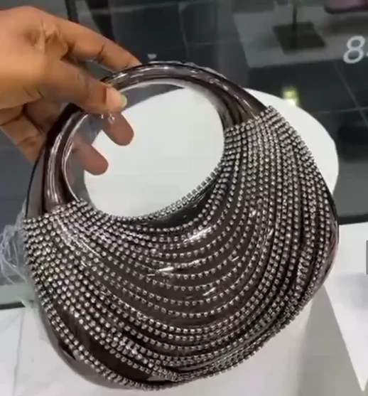 Luxury Silver Rhinestone Shiny Women's Handbag, Elegant Acrylic Clutch Bag, Glamorous Evening Bag, Tassel Party Bag, Perfect For Party, Wedding, Prom, Banquet