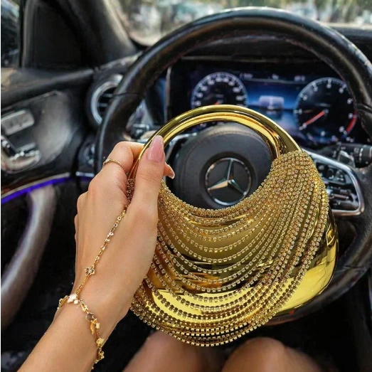 Luxury Silver Rhinestone Shiny Women's Handbag, Elegant Acrylic Clutch Bag, Glamorous Evening Bag, Tassel Party Bag, Perfect For Party, Wedding, Prom, Banquet