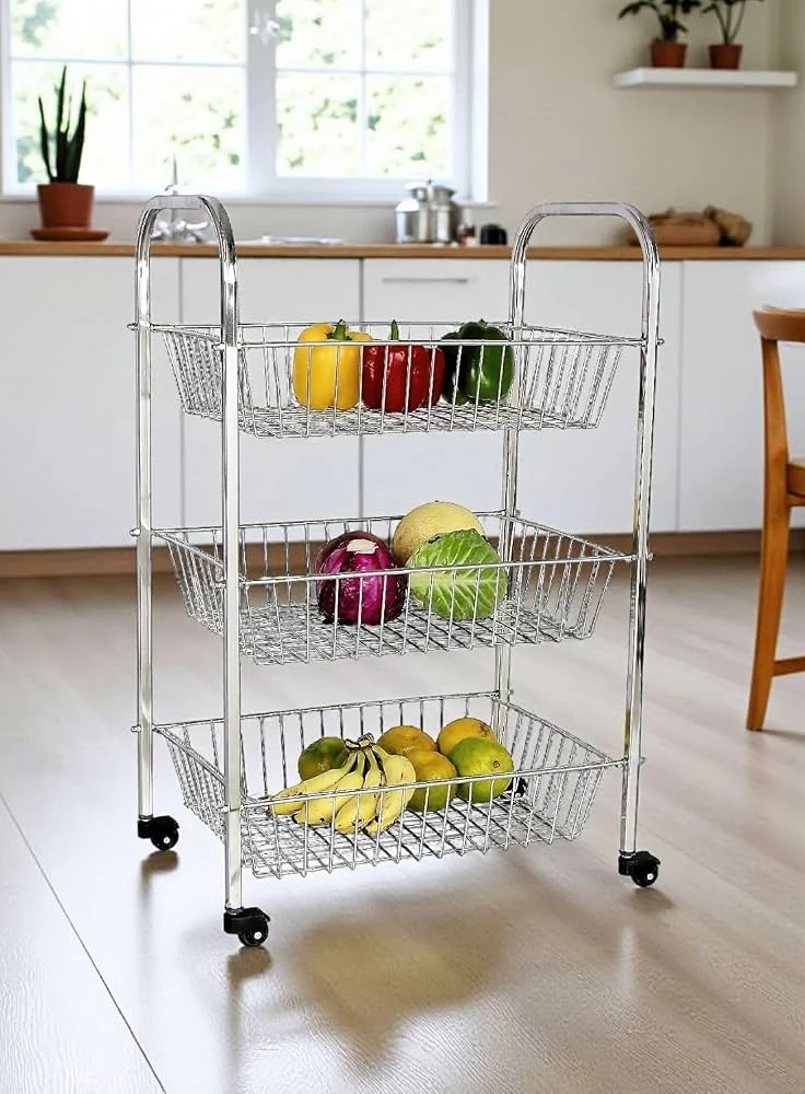 3 Tier Fruit & Vegetable Trolley Rack With Wheels