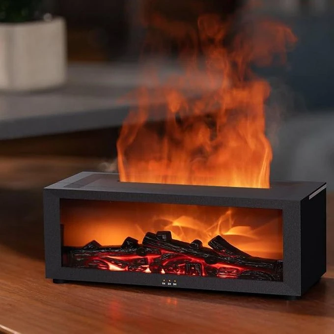 Fireplace Aroma Diffuser with Flame Ambient Light,Waterless Power-Off Protection, Fine & Large Mist Output, Quiet Humidification