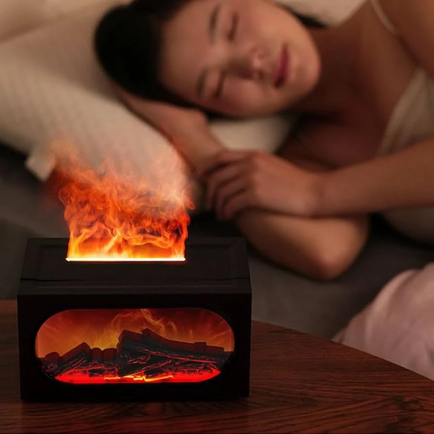 Fireplace Aroma Diffuser with Flame Ambient Light,Waterless Power-Off Protection, Fine & Large Mist Output, Quiet Humidification