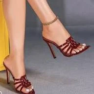 Women's Cage Stiletto Slide Sandals with Pointed Toe