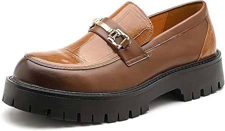 Horseshoe Buckle Slip-On Loafers with Thick Sole and Wide Toe Box, Low-Top Men's Shoes