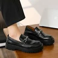 Horseshoe Buckle Slip-On Loafers with Thick Sole and Wide Toe Box, Low-Top Men's Shoes
