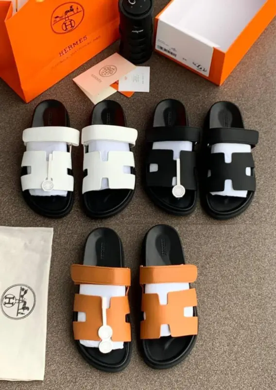 Men Quality Hermes Slides Designer Unisex Leather Slide Sandals with Back Strap Hook
