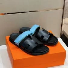 Men Quality Hermes Slides Designer Unisex Leather Slide Sandals with Back Strap Hook