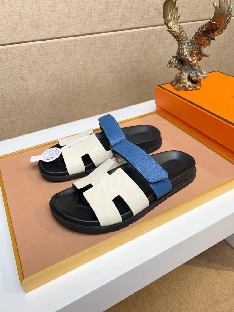Men Quality Hermes Slides Designer Unisex Leather Slide Sandals with Back Strap Hook